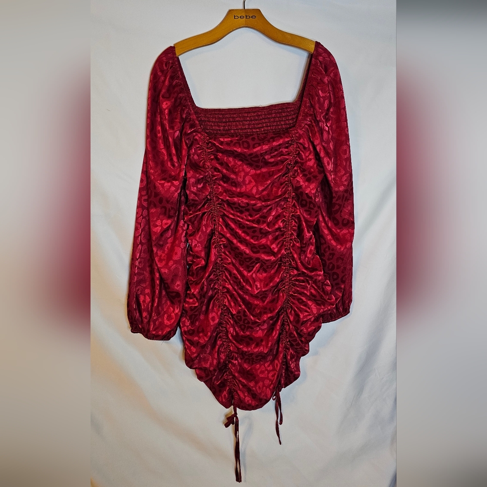 Red Leopard Print Ruched Dress